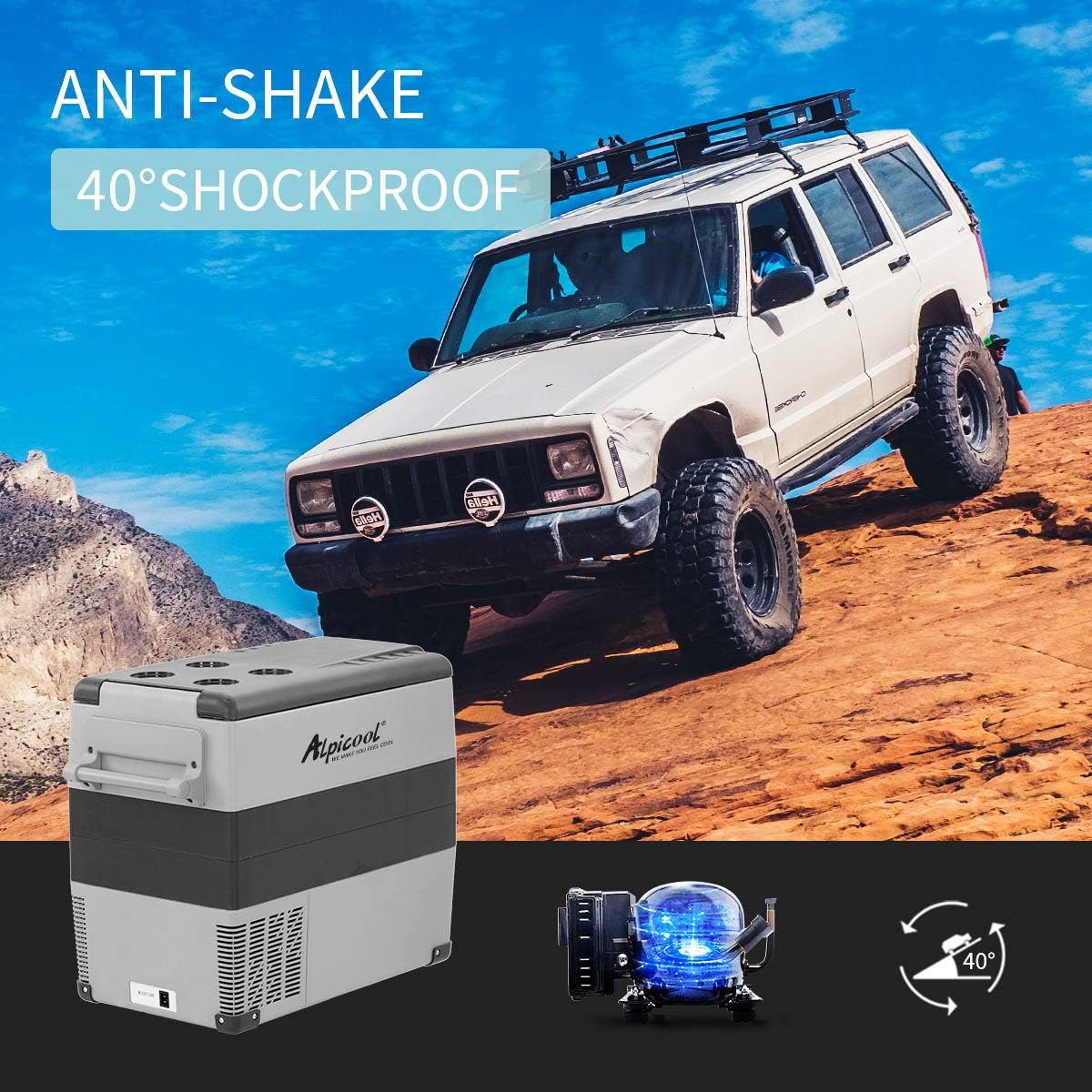 Alpicool CF55 55 Liter Koelbox 12V Draagbare Mini Koelkast Elektrische Vriesbox Kleine Vrieskist voor Auto, Camping, Vrachtwagen, Boot en Stopcontact met USB-aansluiting, -20℃ tot 20℃