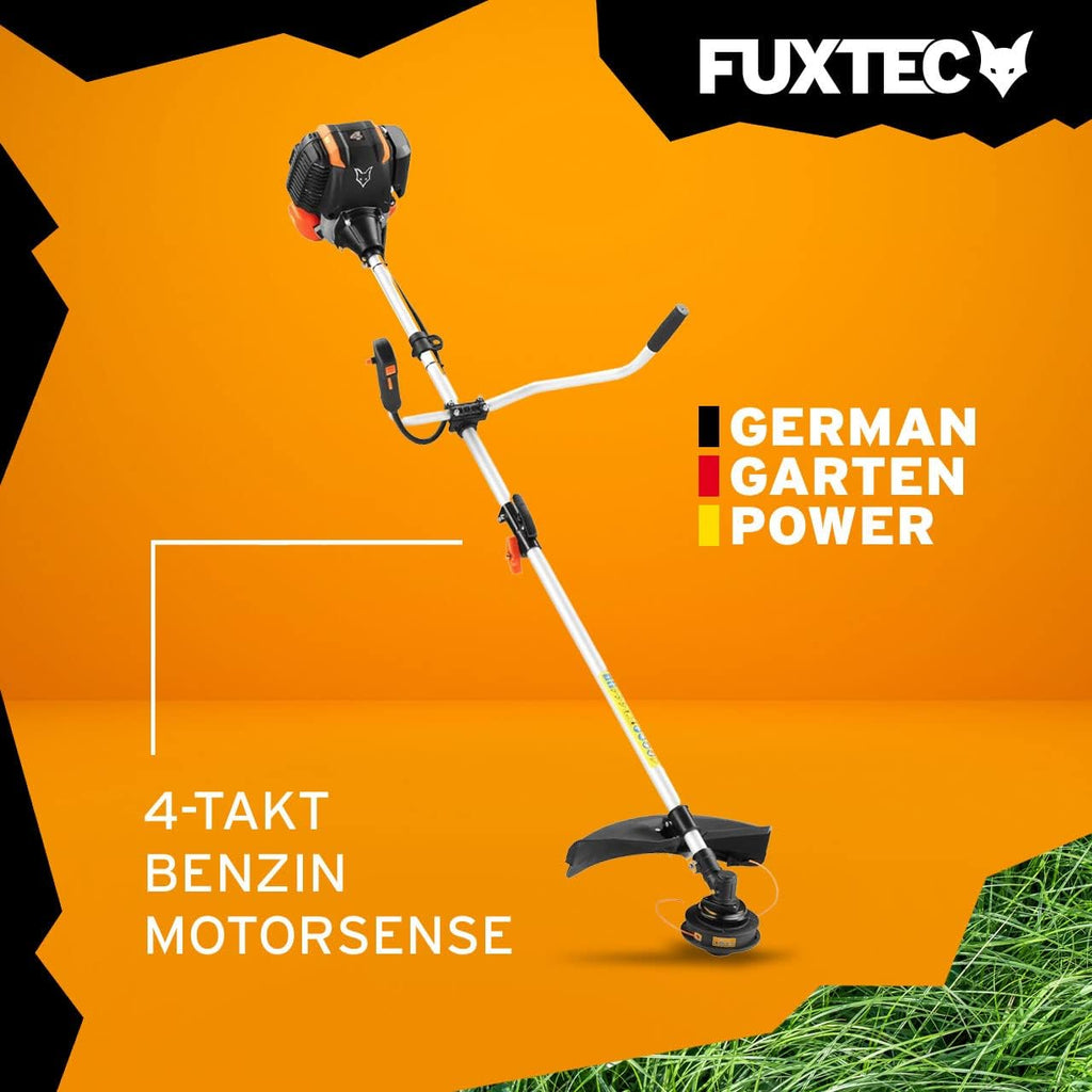 FUXTEC Benzine bosmaaier FX-4MS142, grastrimmer met 4-taktmotor, 320 mm maaicirkel, snelheidsregelaar en easy-starter, incl. draadspoel/professionele draagriem