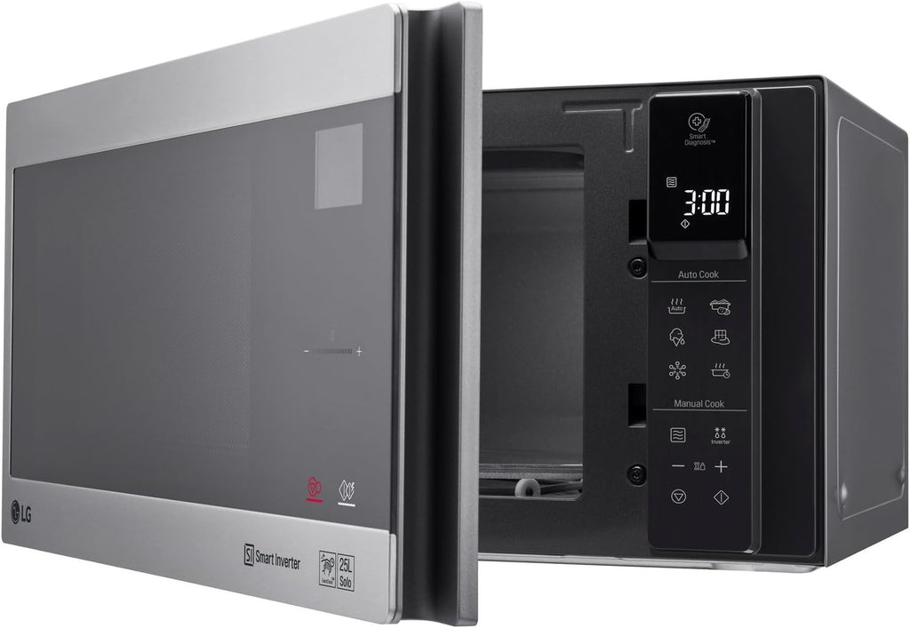 LG MS2595CIS magnetron met Smart Inverter-technologie, 25 liter inhoud, 1000 W, automatische programma's, instelbare vermogensniveaus en EasyClean-functie, zilver