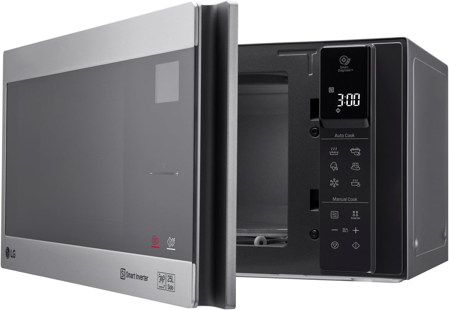 LG MS2595CIS magnetron met Smart Inverter-technologie, 25 liter inhoud, 1000 W, automatische programma's, instelbare vermogensniveaus en EasyClean-functie, zilver