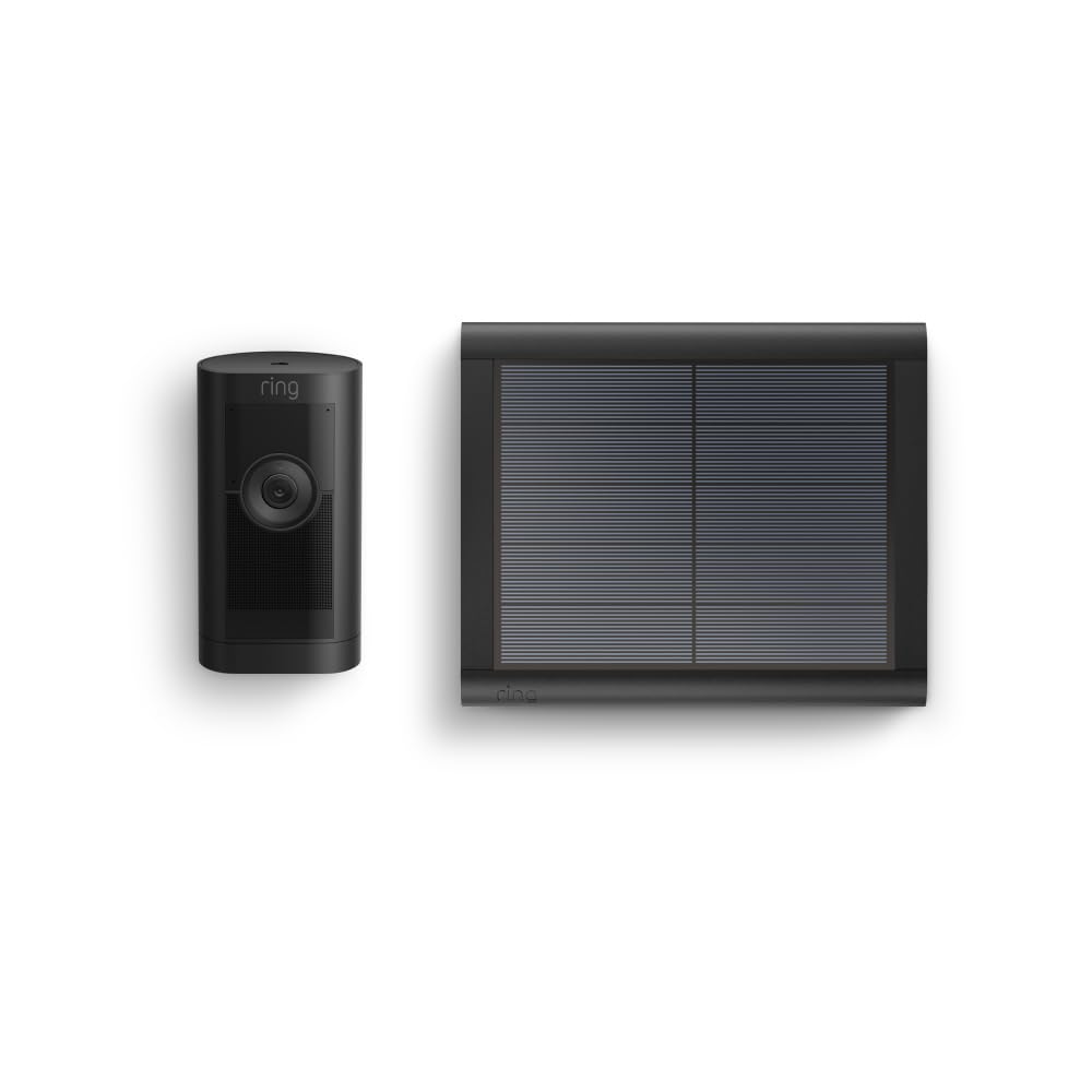 Ring Buitencamera Pro Solar (Stick Up Cam Pro) | Buitenbeveiligingscamera op zonne-energie met 1080p-HDR-video, wifi, 3D-bewegingsdetectie, compatibel met Alexa | 2 beveiligingscamera's