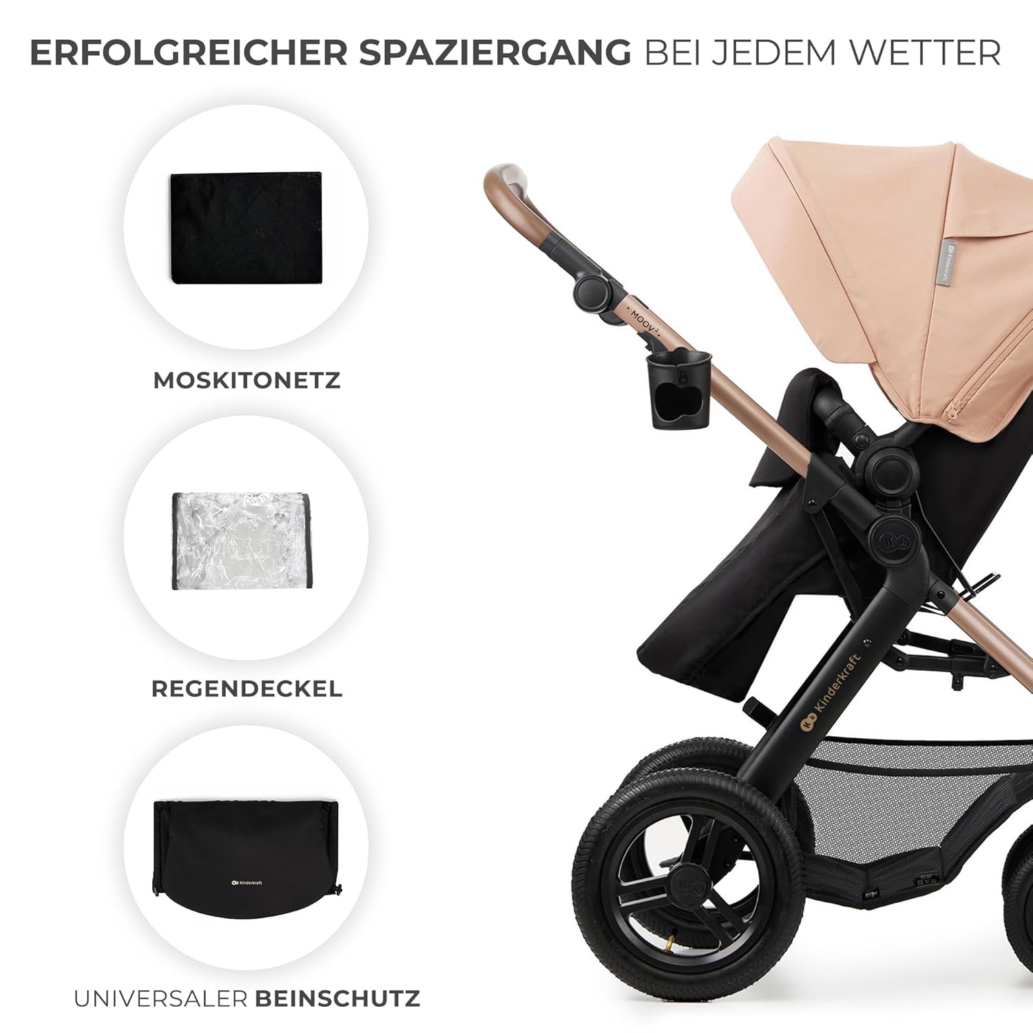 Kinderkraft MOOV2 AIR Kinderwagen 3 in 1 Kinderwagenset tot 26 kg met autostoel I-SIZE 40-75 cm, buggyfunctie, verstelbare ligstand, grote uitschuifbare kap, opblaasbare wielen, zwart