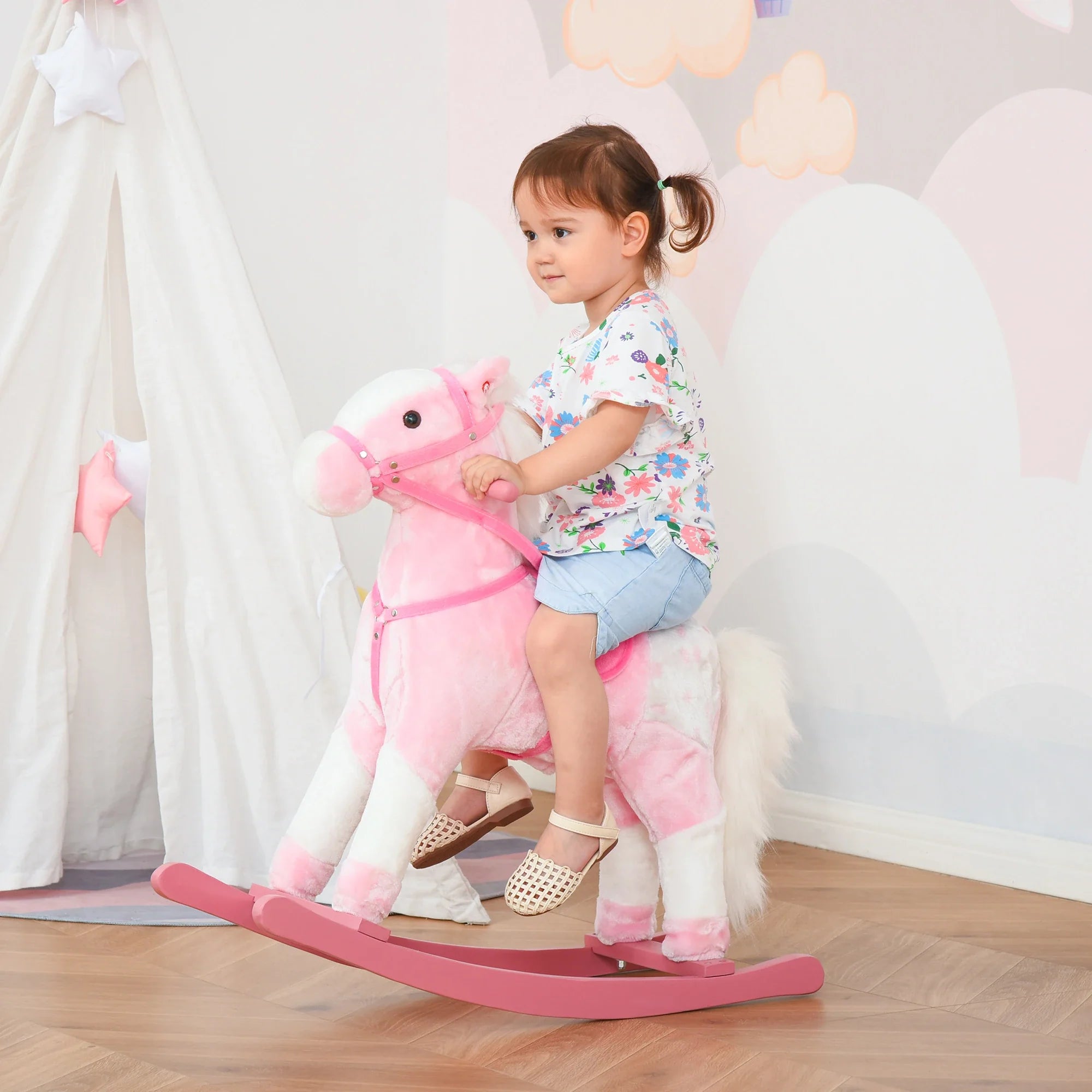 HOMCOM Schommelschaap met geluid roze