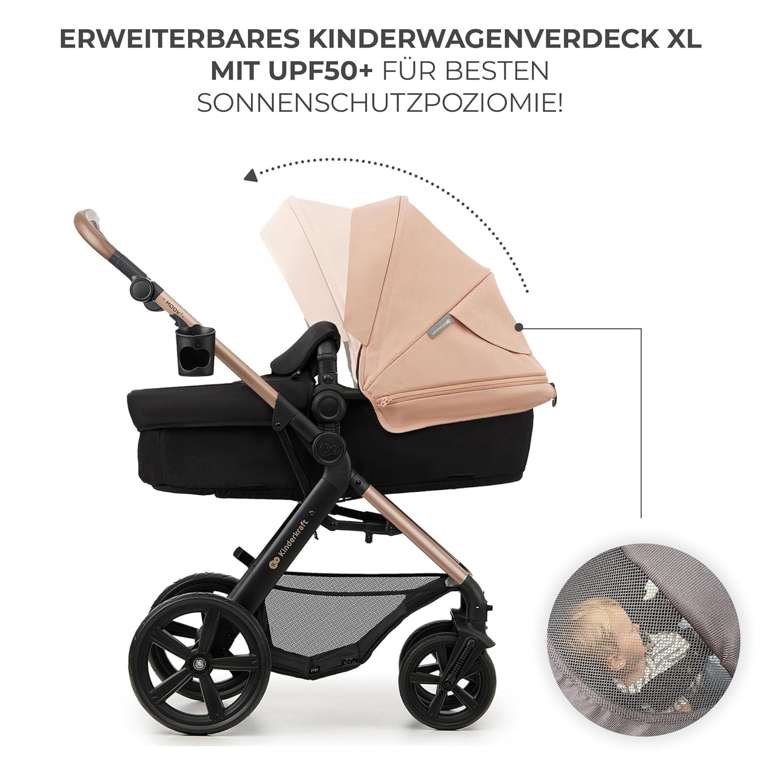 Kinderkraft MOOV2 AIR Kinderwagen 3 in 1 Kinderwagenset tot 26 kg met autostoel I-SIZE 40-75 cm, buggyfunctie, verstelbare ligstand, grote uitschuifbare kap, opblaasbare wielen, zwart