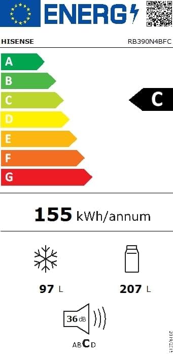 Hisense RB327N4AD2 koel-vriescombinatie/ NoFrostPlus/ Multiflow 360°/ HolidayMode/ FreshZone/ 182,4 cm/ koelgedeelte 171 l/ vriesgedeelte 85 l/ 41 dB/ 287 kWh/ jaar/ roestvrijstalen look