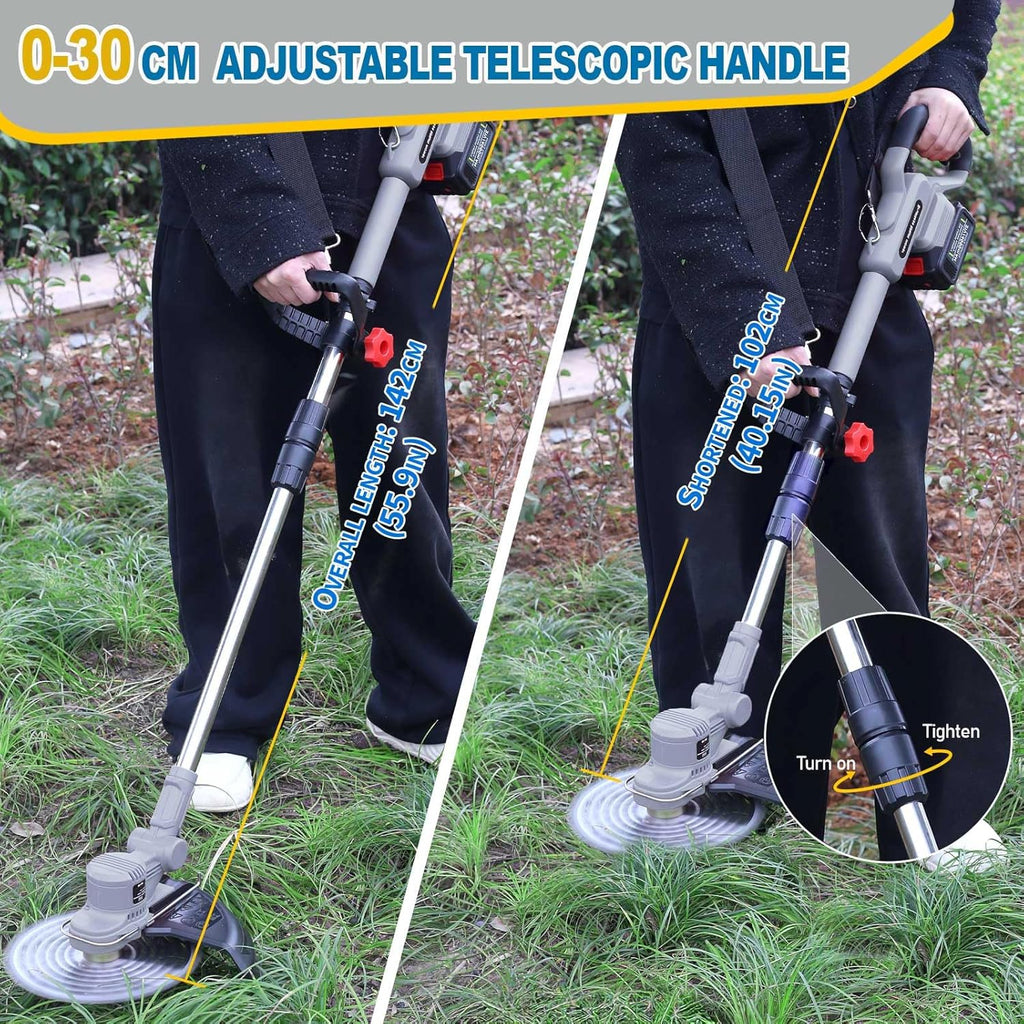 Accu grastrimmer met accu en onkruidborstel, grastrimmer op accu met 5 soorten messen, 21 V borstelloze bosmaaier op accu, met 2 accu's 4.0Ah voor het trimmen in de tuin (Grijs)
