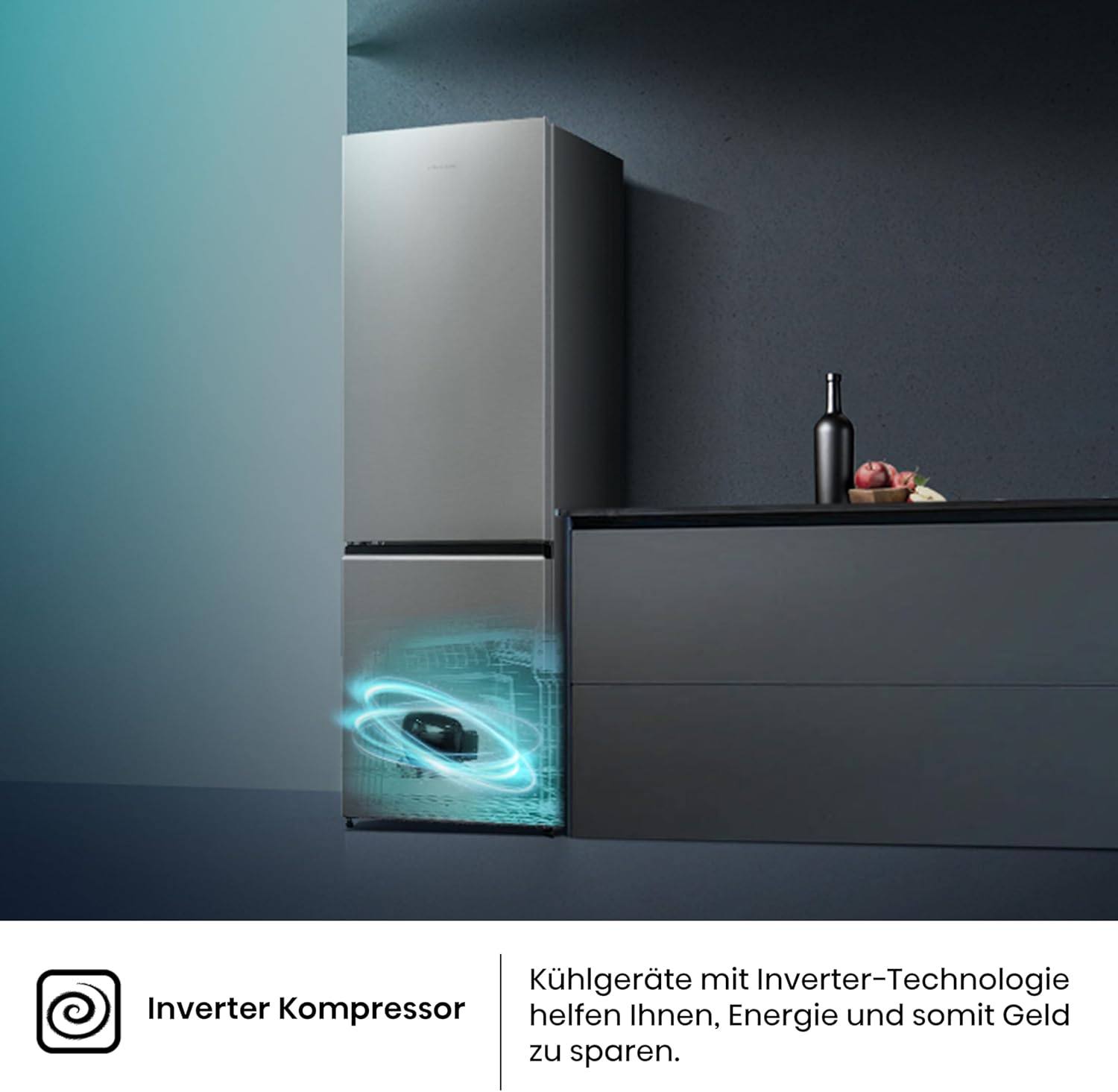 Hisense RB327N4AD2 koel-vriescombinatie/ NoFrostPlus/ Multiflow 360°/ HolidayMode/ FreshZone/ 182,4 cm/ koelgedeelte 171 l/ vriesgedeelte 85 l/ 41 dB/ 287 kWh/ jaar/ roestvrijstalen look