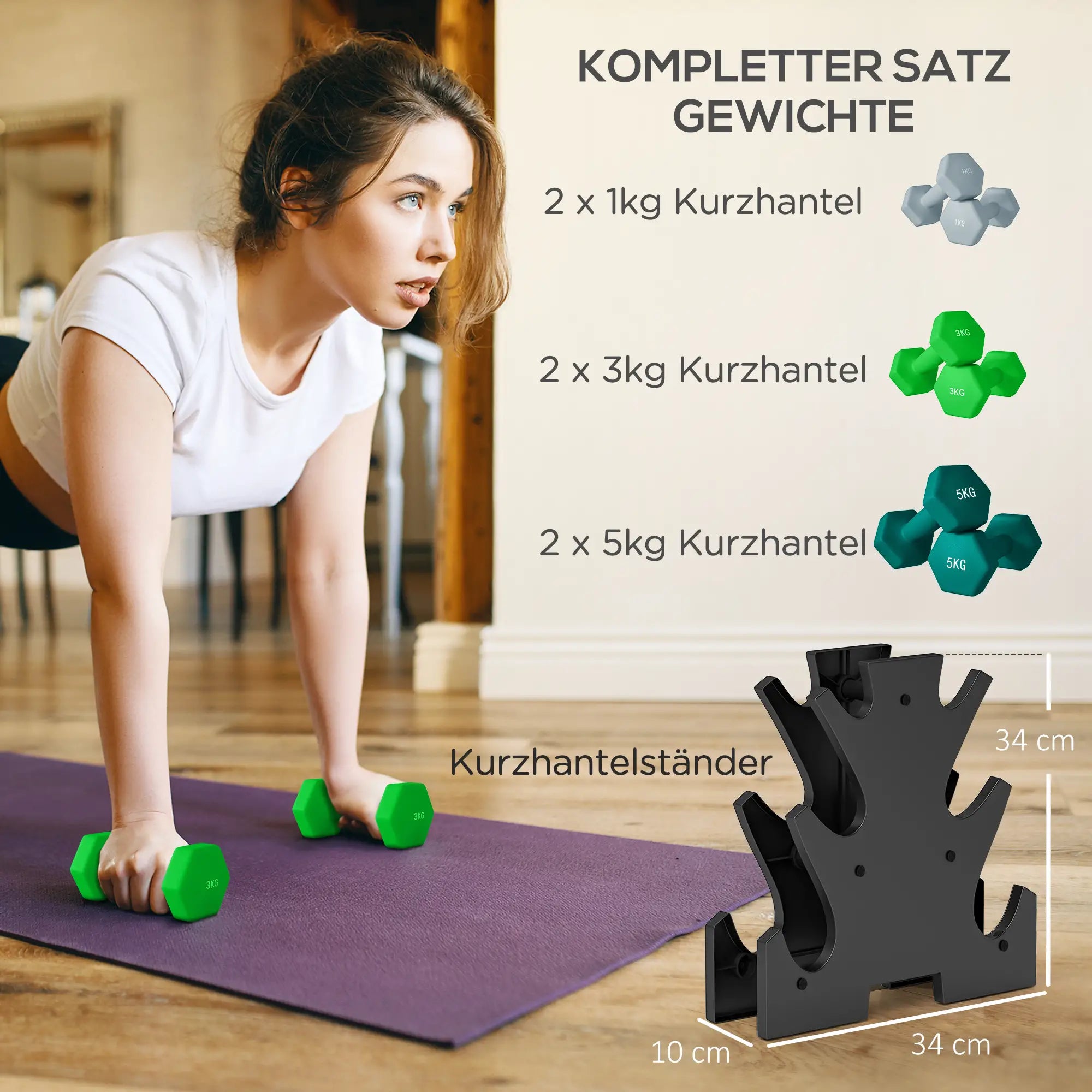 SPORTNOW Halterset 6-delig met halterrek – 1 kg tot 5 kg