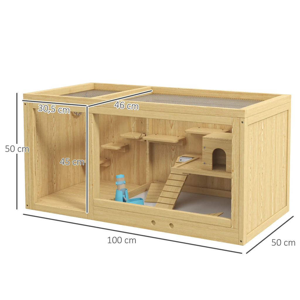 PawHut Hamsterkooi Knaagdierkooi meerdere verdiepingen met accessoires Hout