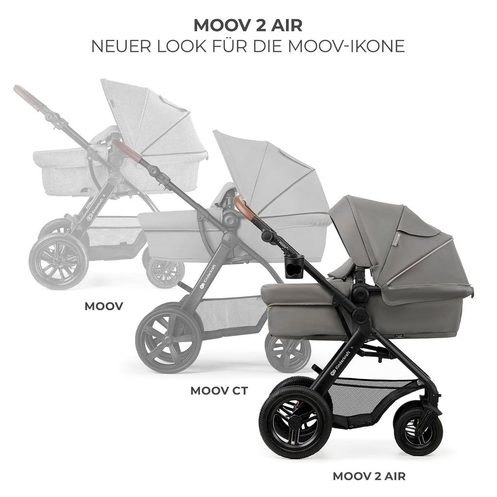 Kinderkraft MOOV2 AIR Kinderwagen 3 in 1 Kinderwagenset tot 26 kg met autostoel I-SIZE 40-75 cm, buggyfunctie, verstelbare ligstand, grote uitschuifbare kap, opblaasbare wielen, zwart