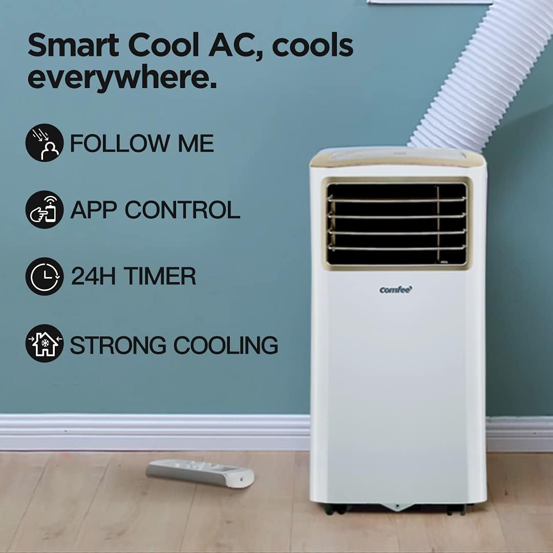 Comfee Mobiele Airco MPPH-09CRN7, 9000 BTU 2,6kW, Koelen&Ventileren&Ontvochtigen, Ruimtegrootte tot 88m³(33㎡), Mobiele Airconditioner met Afvoerslang