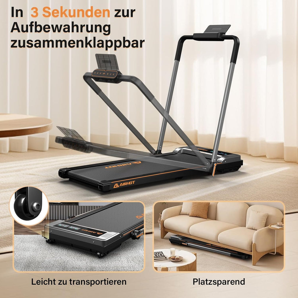 Loopband voor thuis-AIRHOT, 2,5 pk Walking Pad, loopband onder bureau met afstandsbediening en LED-display, maximale snelheid van 6 km/u OF 12 km/u. Compacte loopband voor thuis of op kantoor