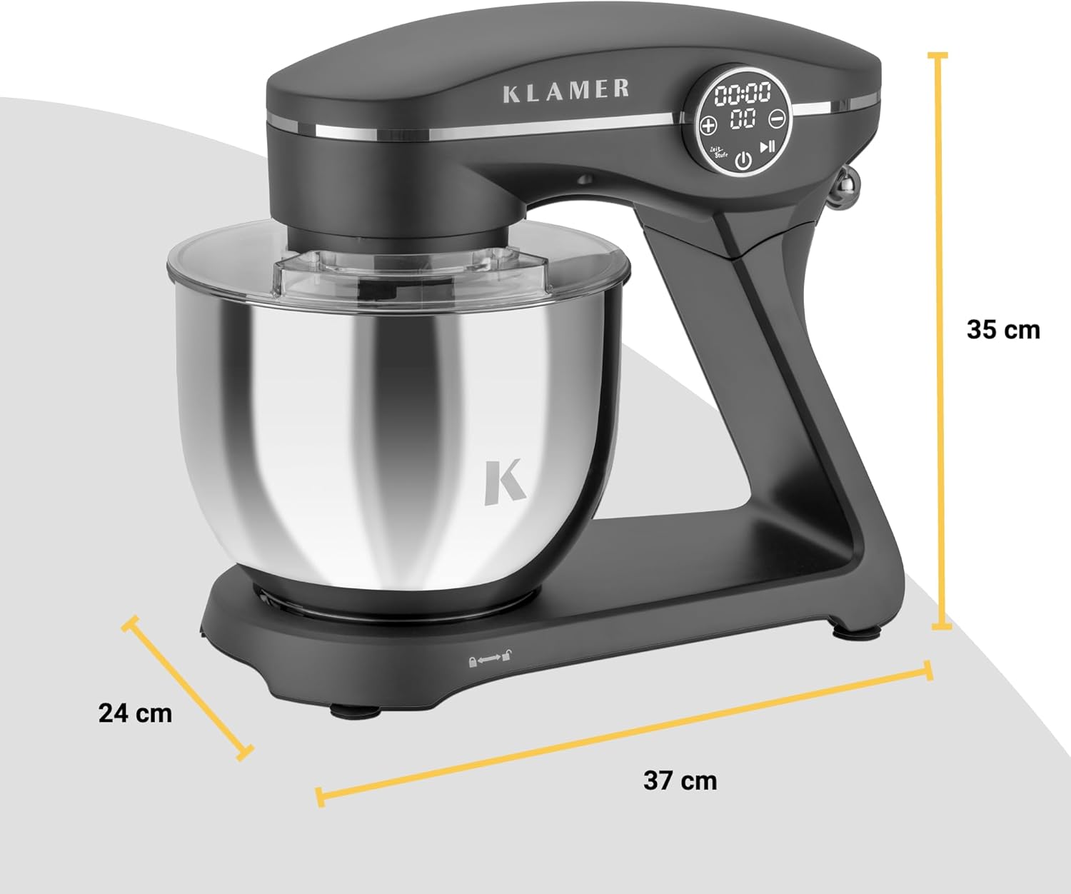 KLAMER Keukenmachine 1800W, Kneedmachine met 6 Liter RVS Kom, 10 Snelheidsstanden met Timer, Klopper, Deeghaak, Garde en Spatdeksel