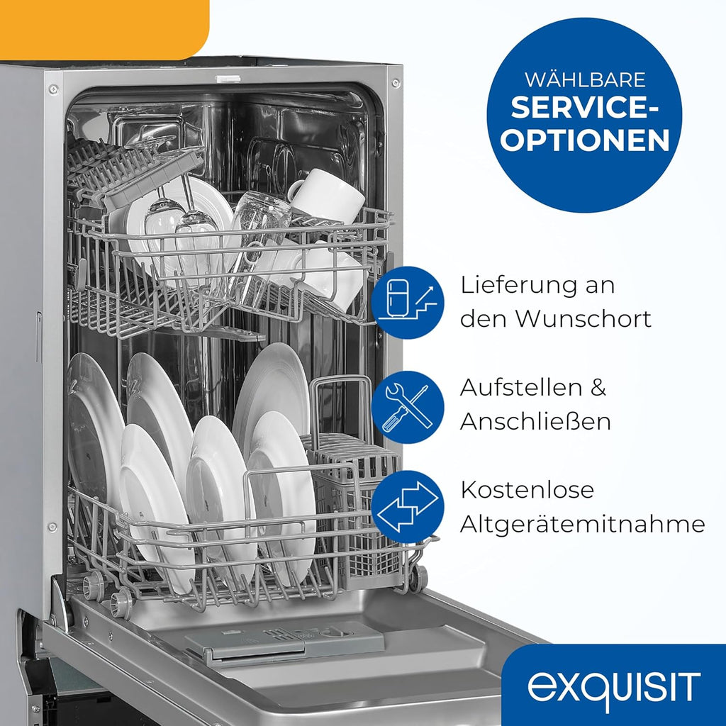 Exquisit Vaatwasser, 45 cm breedte, gedeeltelijk geïntegreerd, 9 couverts, 9 liter, startuitstel, ECO-modus, vaatwasser 45 cm, EGSP51009-EB-030E inox