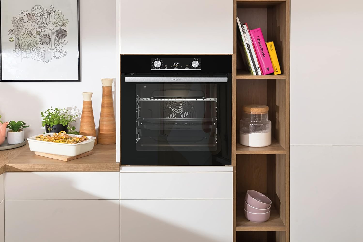 Gorenje 738971 Inbouw Ovenset OptiBake Black Steam Pyro Set / 77L / Hetelucht/Pyrolyse/ExtraSteam/GentleClose/AirFry/Pizzamode 300°C/PerfectGrill/Inductiekookplaat met BridgeZone/zwart