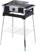 SEVERIN SENOA DigitalBOOST S elektrische barbecue met onderstel, staande barbecue met snelle start tot 500 °C, balkonbarbecue met SafeTouch-oppervlak, RVS/zwart, PG 8118