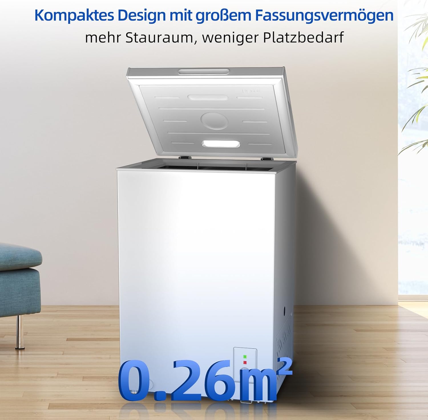 CHiQ FCF98DE Vrieskist 99 L, 54,5 x 47,6 x 83,5 cm, 4-sterrenvriezer, Thermostaatregeling, Draadmand, Balancerende deur, Stil, Wit