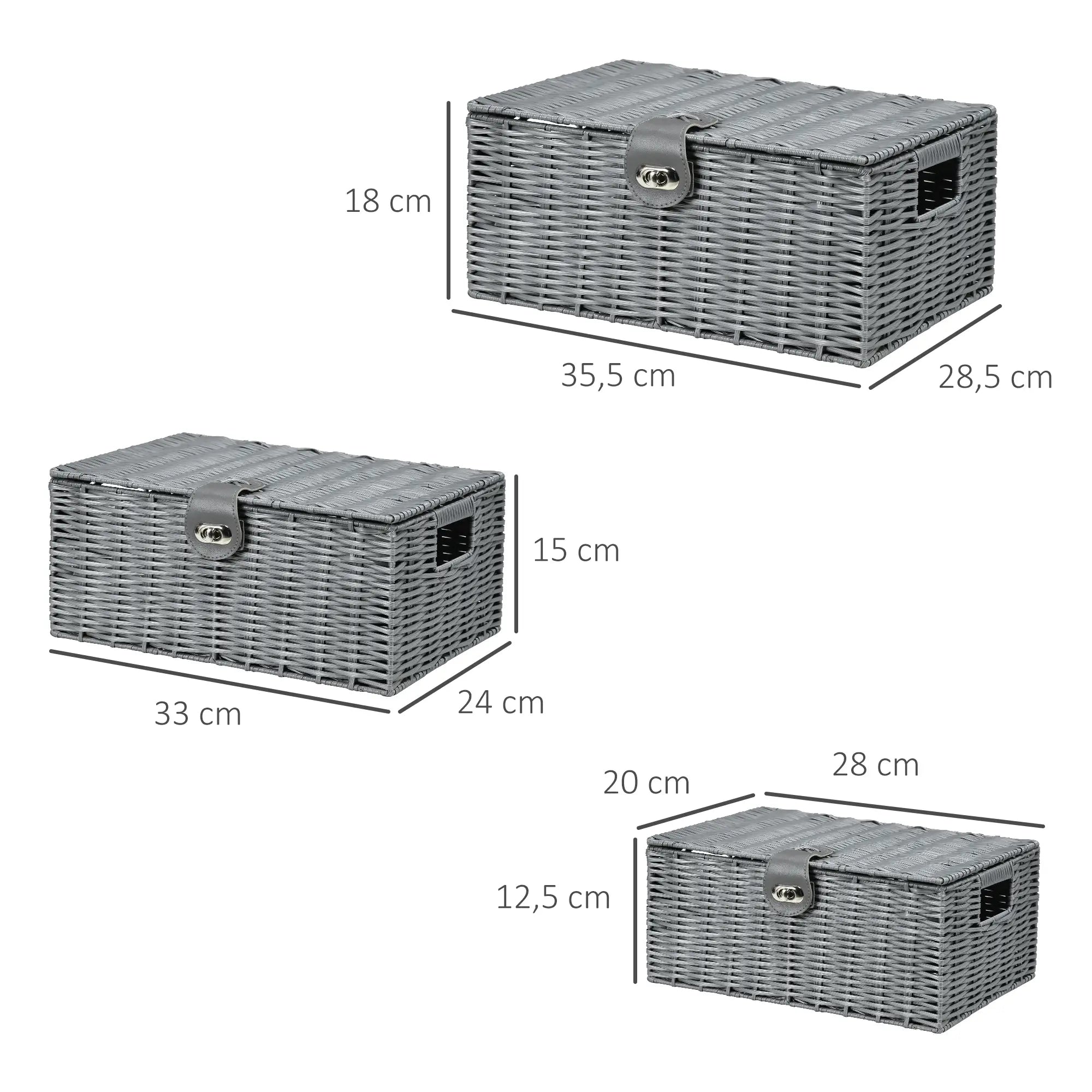 HOMCOM Opbergmand set van 3 handgevlochten met deksel
