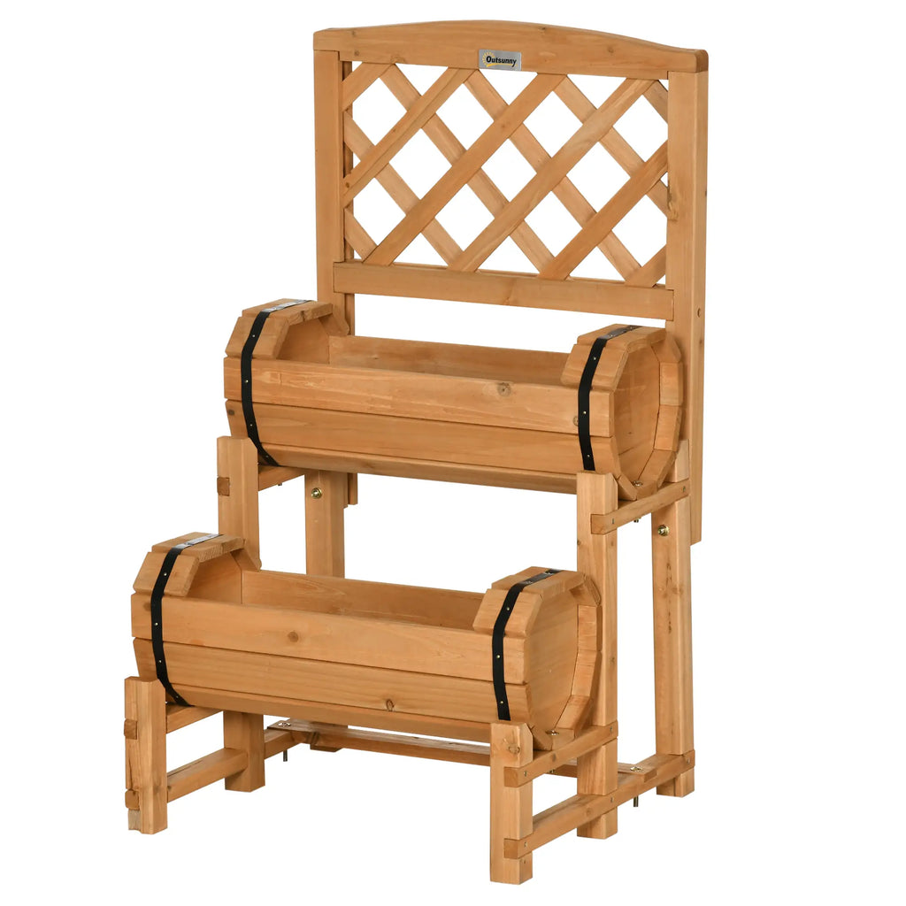 Outsunny Kweekbak bloementrap rustiek vat-design met klimrek massief hout