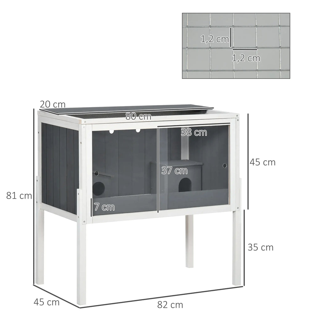 PawHut Dwerghamsterkooi met plank en plexiglas schuifdeuren Hout
