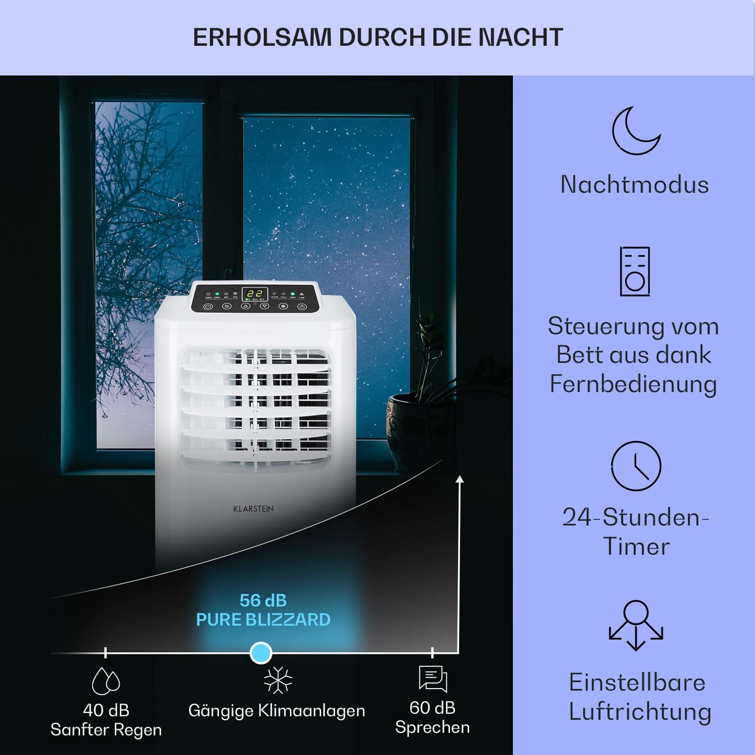 Klarstein Airconditioner, 4-in-1 Airconditioningsysteem, Luchtontvochtiger, Ventilator & Nachtmodus, Mobiele airconditioner met afvoerslang, App-bediening, Airconditioner voor ruimtes tot 44 m², 9000 BTU, Wit