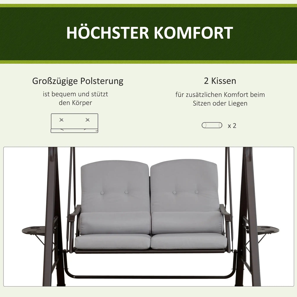 Outsunny Hollywoodschommel 3-zits met zonnedak en dienbladen