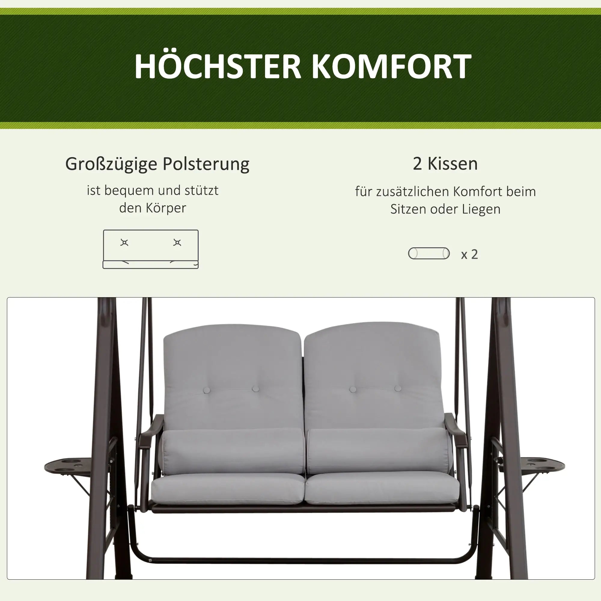 Outsunny Hollywoodschommel 3-zits met zonnedak en dienbladen
