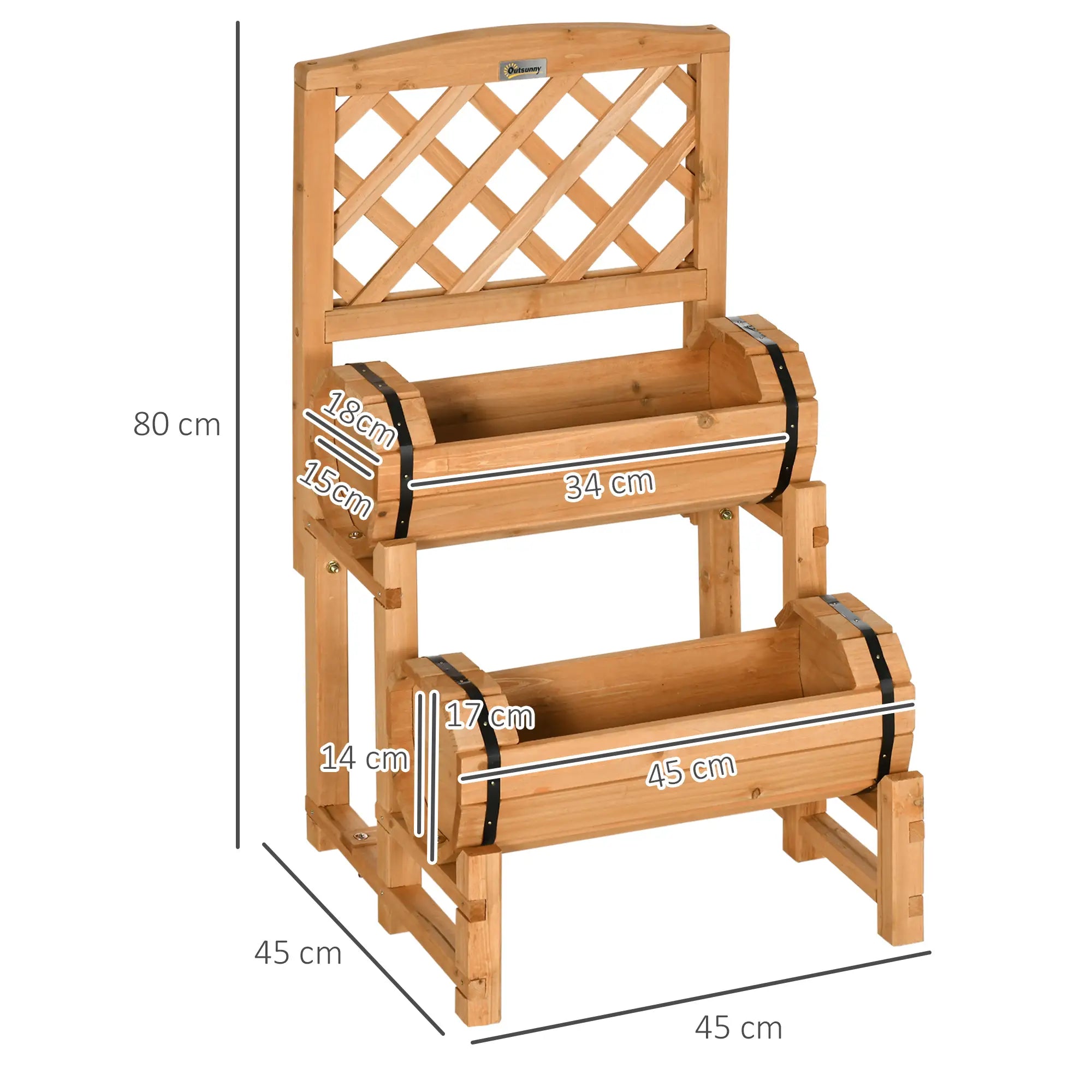Outsunny Kweekbak bloementrap rustiek vat-design met klimrek massief hout