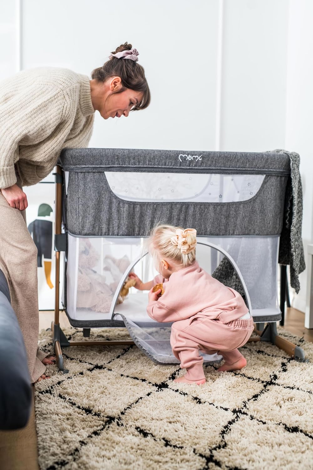 Momi SMART Bed 4-in-1 Bijzetbedden tot 15 kg, Bijzetbed voor baby's met matras, Hoogteverstelbaar