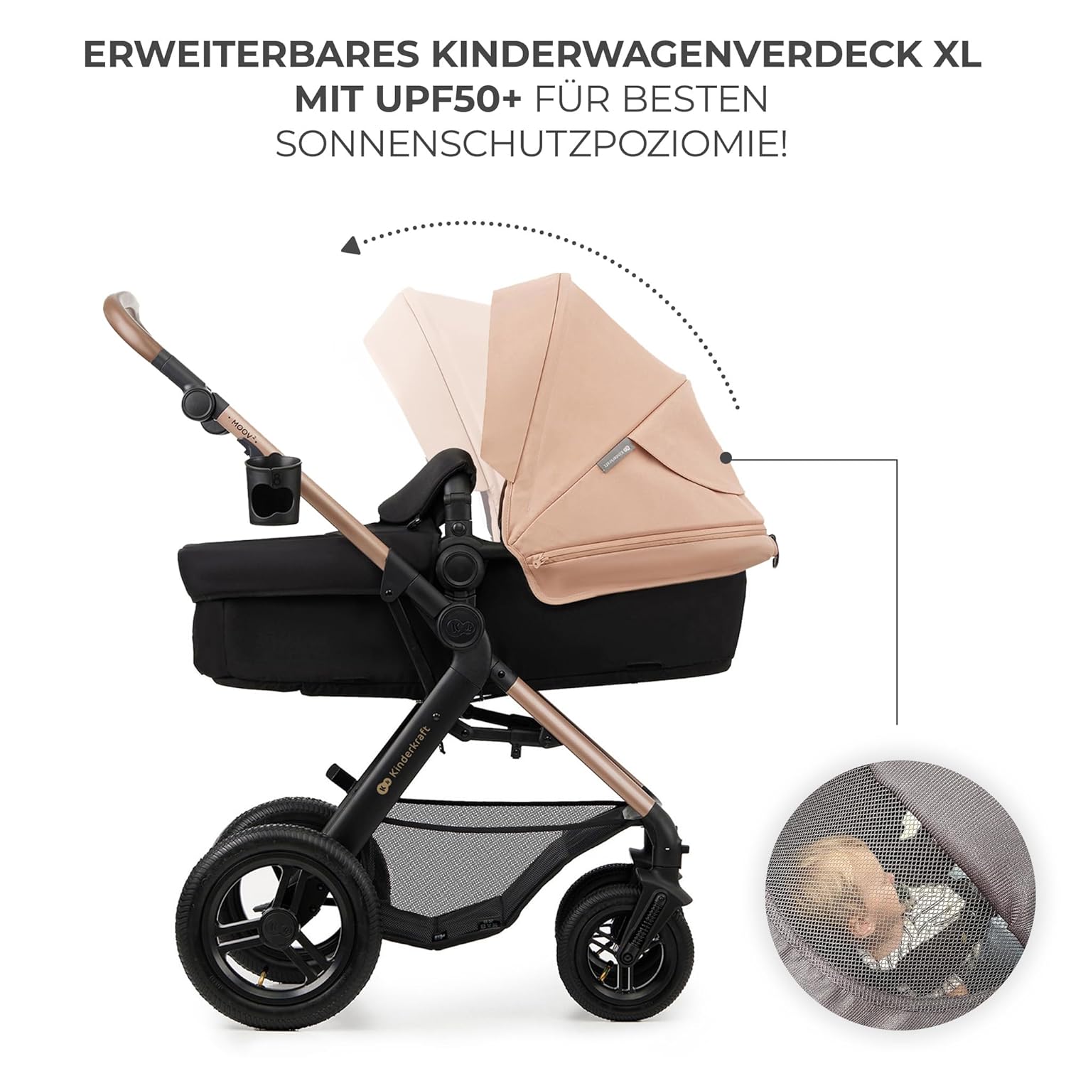 Kinderkraft MOOV2 AIR Kinderwagen 3 in 1 Kinderwagenset tot 26 kg met autostoel I-SIZE 40-75 cm, buggyfunctie, verstelbare ligstand, grote uitschuifbare kap, opblaasbare wielen, zwart