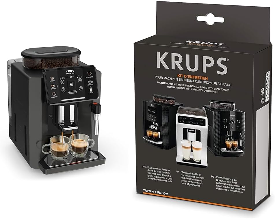 Krups Sensation volautomatische espressomachine, melkschuimmondstuk, 5 dranken, filterkoffiefunctie, 2-kopsfunctie, koffiezetapparaat, zwart, EA910810
