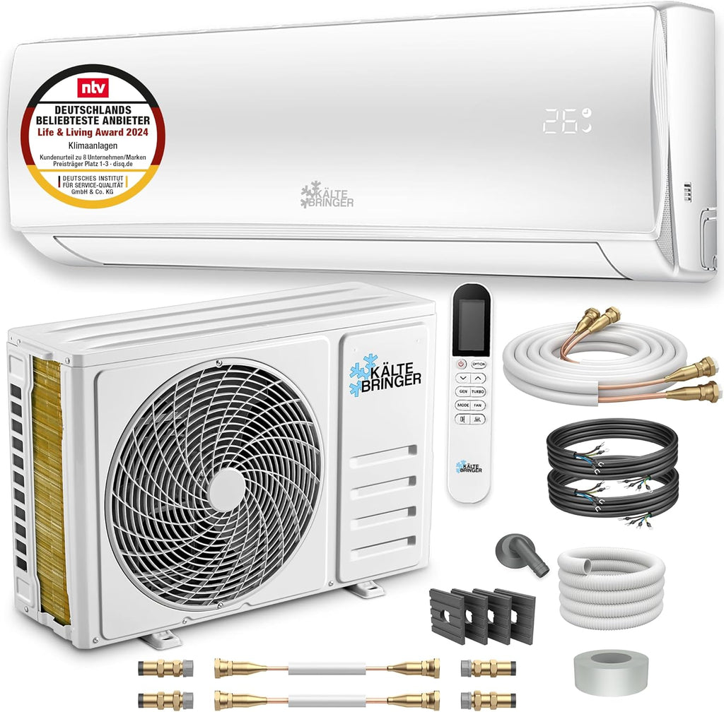 Kältebringer Split Airconditioner Quick Connect - 12000 BTU (3,4 kW) Airconditioner met Verwarmingsfunctie, Wifi & App, tot 91m², zeer stil - 5m Koperleiding, Koelmiddel R32, Montagemateriaal, Muurbeugel