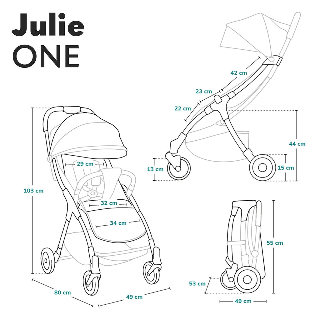 LIONELO Julie One Buggy kinderwagen tot 22 kg, verstelbare rugleuning en voetsteun, muskietennet, beenwarmers, bekerhouder en draagtas, inklapbaar