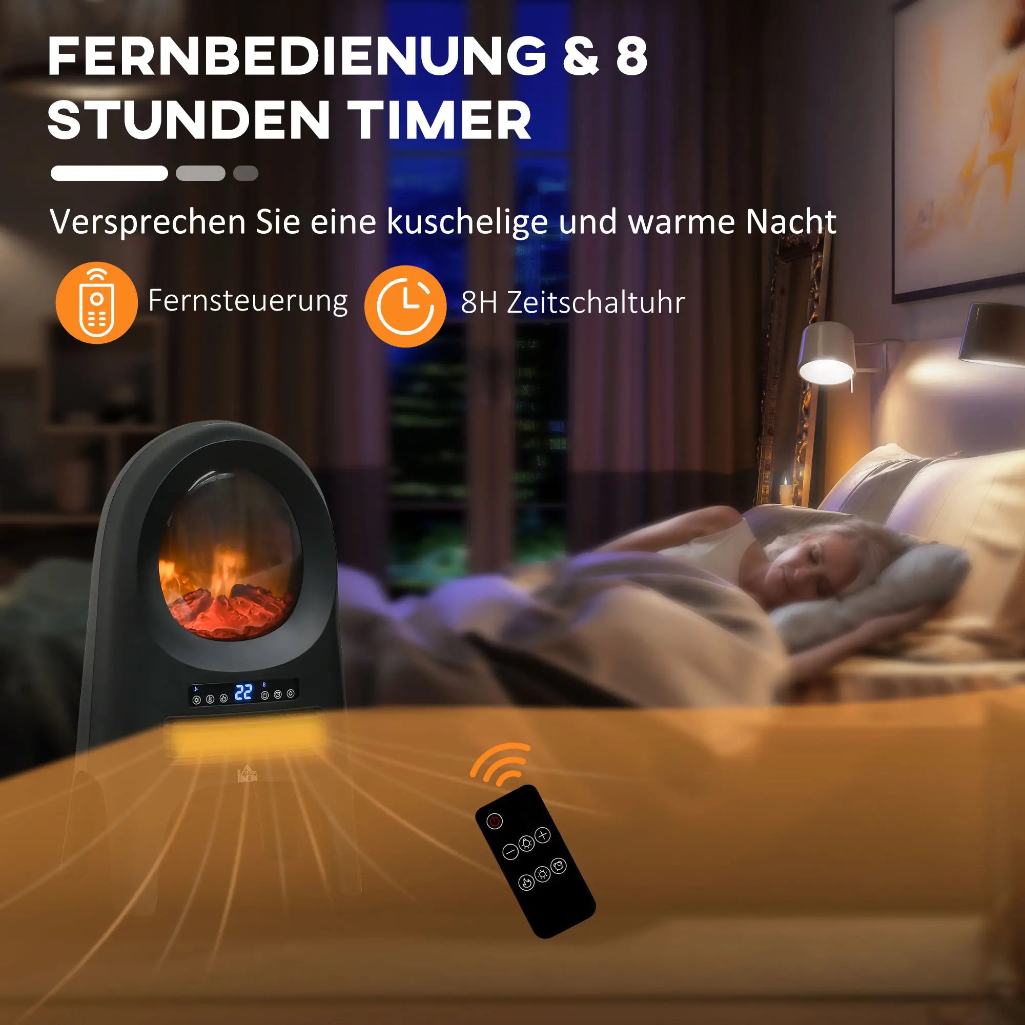 HOMCOM Elektrische verwarming ventilator LED-vlameffect afstandsbediening