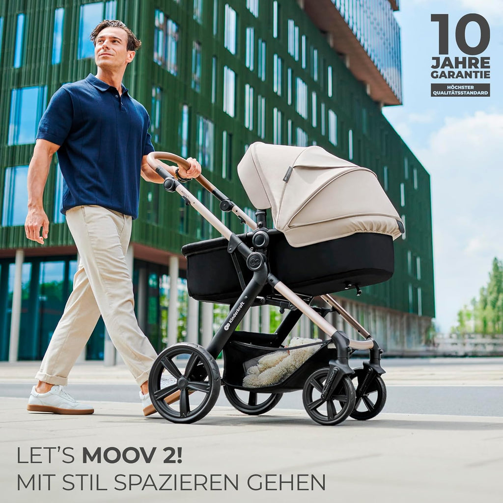 Kinderkraft MOOV2 AIR Kinderwagen 3 in 1 Kinderwagenset tot 26 kg met autostoel I-SIZE 40-75 cm, buggyfunctie, verstelbare ligstand, grote uitschuifbare kap, opblaasbare wielen, zwart