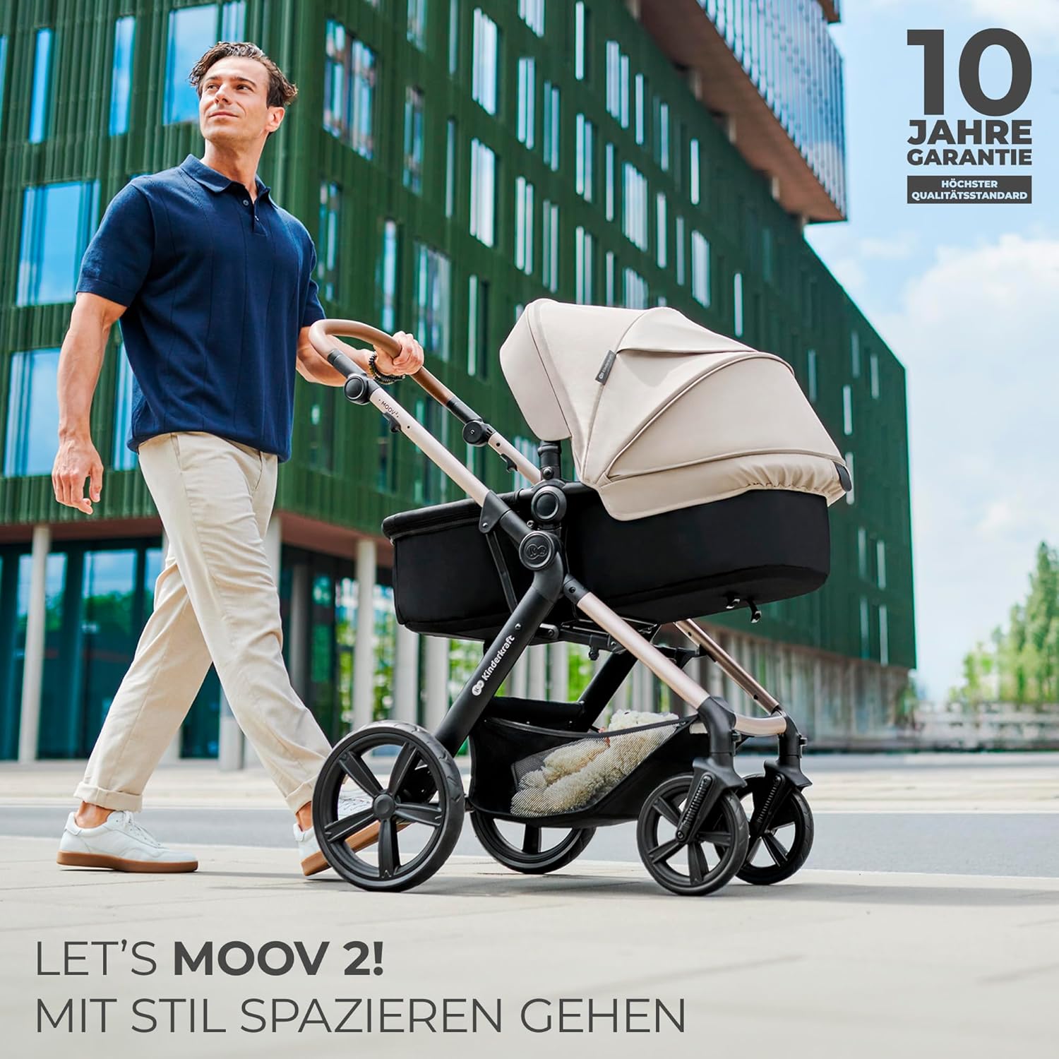 Kinderkraft MOOV2 AIR Kinderwagen 3 in 1 Kinderwagenset tot 26 kg met autostoel I-SIZE 40-75 cm, buggyfunctie, verstelbare ligstand, grote uitschuifbare kap, opblaasbare wielen, zwart