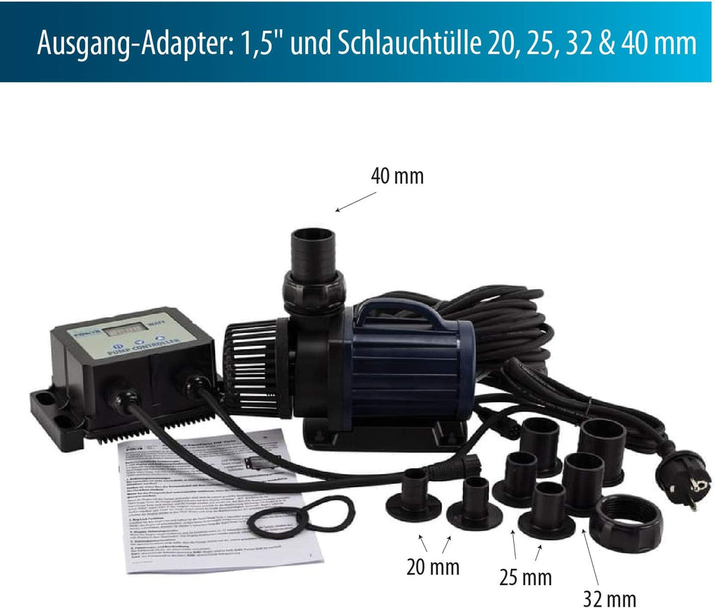 AquaForte filter-/vijverpomp DM-22.000 Vario S, 70-200W, opvoerhoogte 7,5m, regelbaar met externe controller. Ideaal als vijverpomp of als beekloop-/watervalpomp.