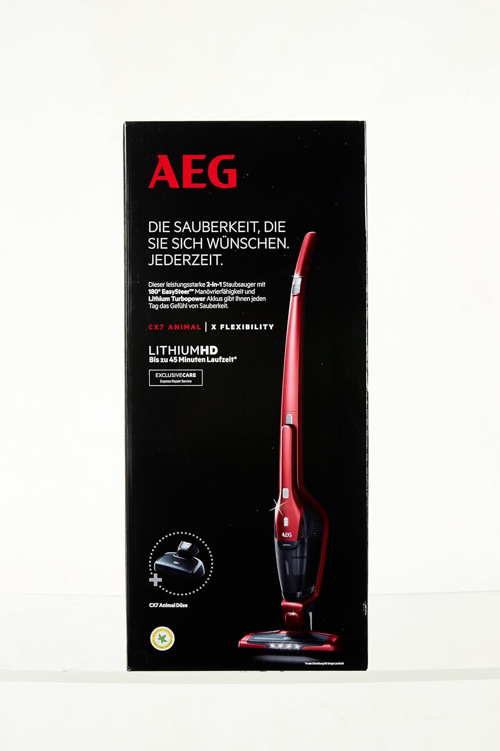 AEG Ergorapido CX7-2-45AN 2-in-1 Accu steelstofzuiger / zakloos / dierenharenborstel / tot 45 min. looptijd / vrijstaand / 180° draaibaar mondstuk / borstelreinigingsfunctie / LED-verlichting / rood / Exclusief bij Amazon