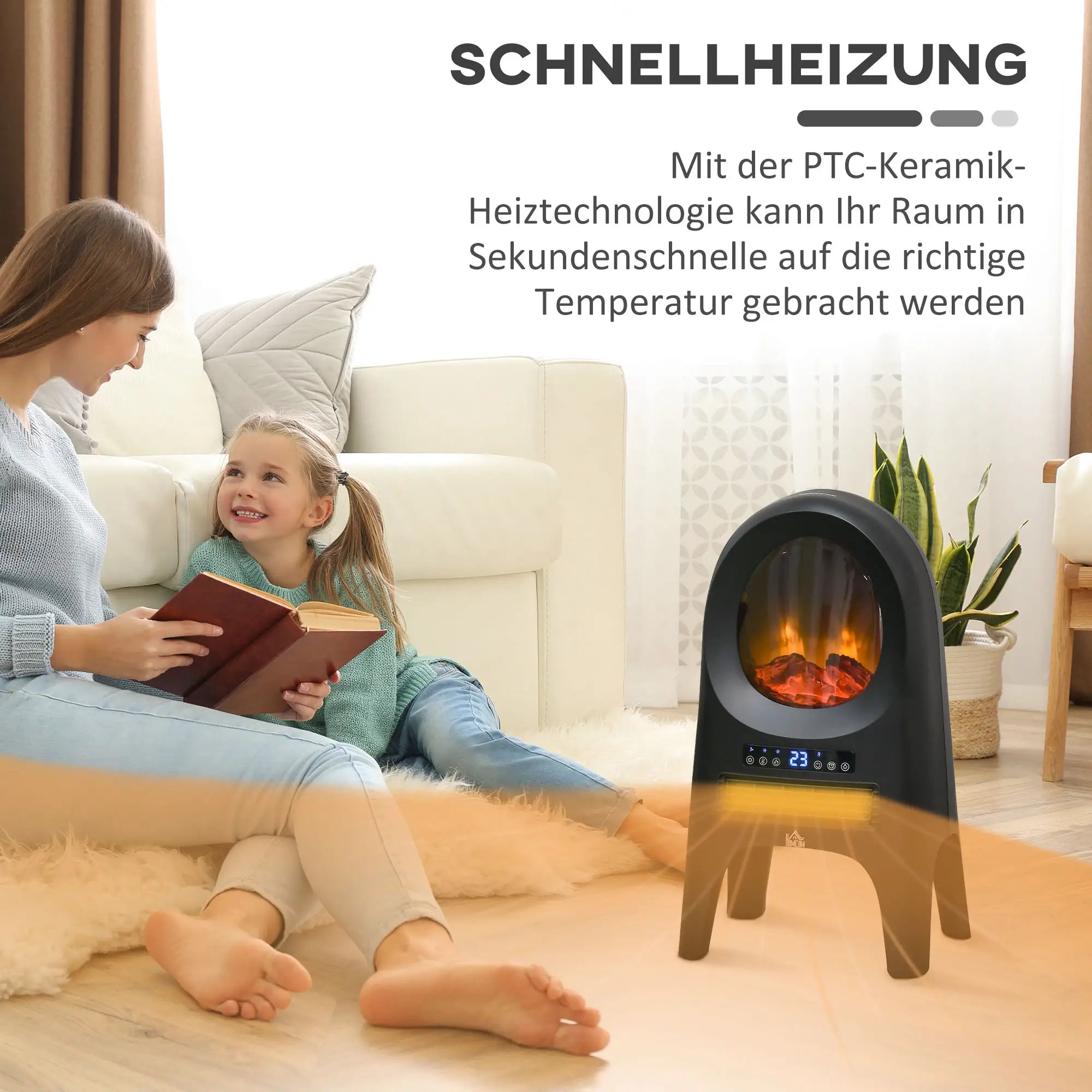 HOMCOM Elektrische verwarming ventilator LED-vlameffect afstandsbediening