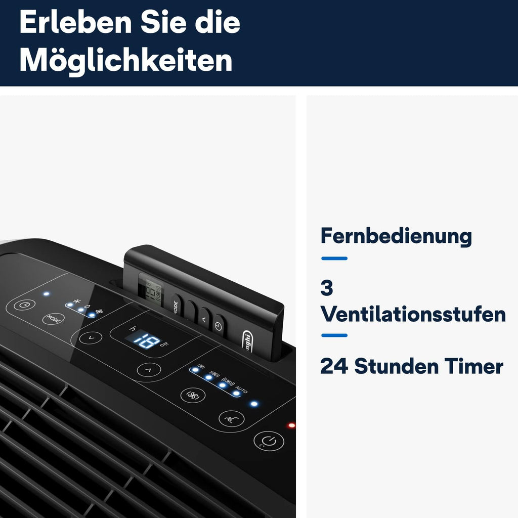 De'Longhi Pinguino PAC EM93 Silent, mobiele airconditioner voor ruimtes tot 90 m³, 10.500 BTU/u, 2,6 kW, 63 dB, ontvochtigingsfunctie, energieklasse A, 24-uurs timer, wit