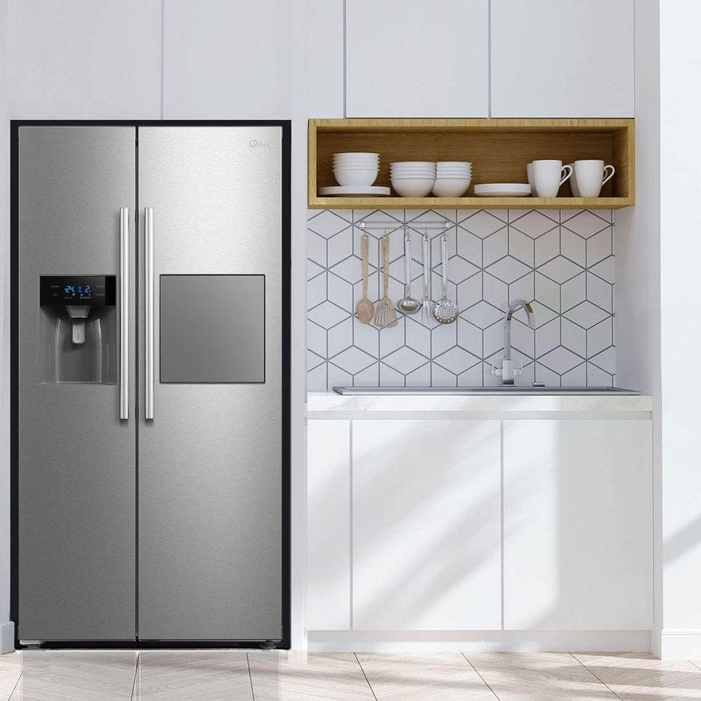 Midea KS-DDX 6.32 WT Amerikaanse koelkast/178,8 cm hoogte/254 kWh/jaar/No Frost/Dual Inverter Compressor/met 3-in-1 water-/ijsdispenser en watertank, Dark Inox