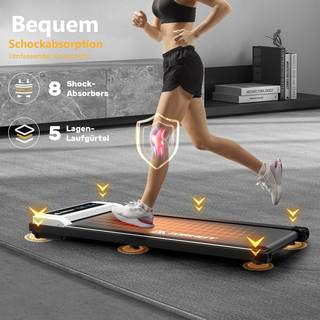 Loopband voor thuis-AIRHOT, 2,5 pk Walking Pad, loopband onder bureau met afstandsbediening en LED-display, maximale snelheid van 6 km/u OF 12 km/u. Compacte loopband voor thuis of op kantoor