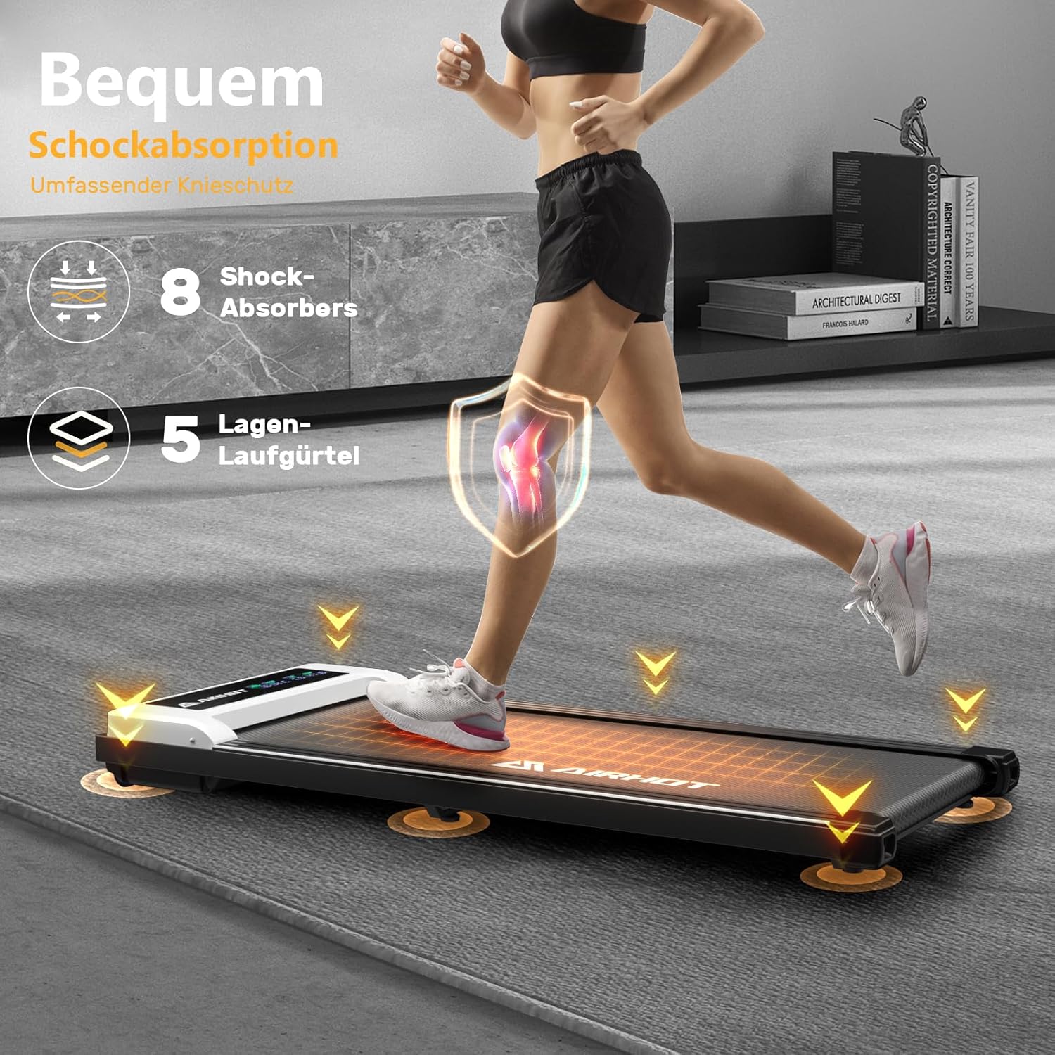 Loopband voor thuis-AIRHOT, 2,5 pk Walking Pad, loopband onder bureau met afstandsbediening en LED-display, maximale snelheid van 6 km/u OF 12 km/u. Compacte loopband voor thuis of op kantoor