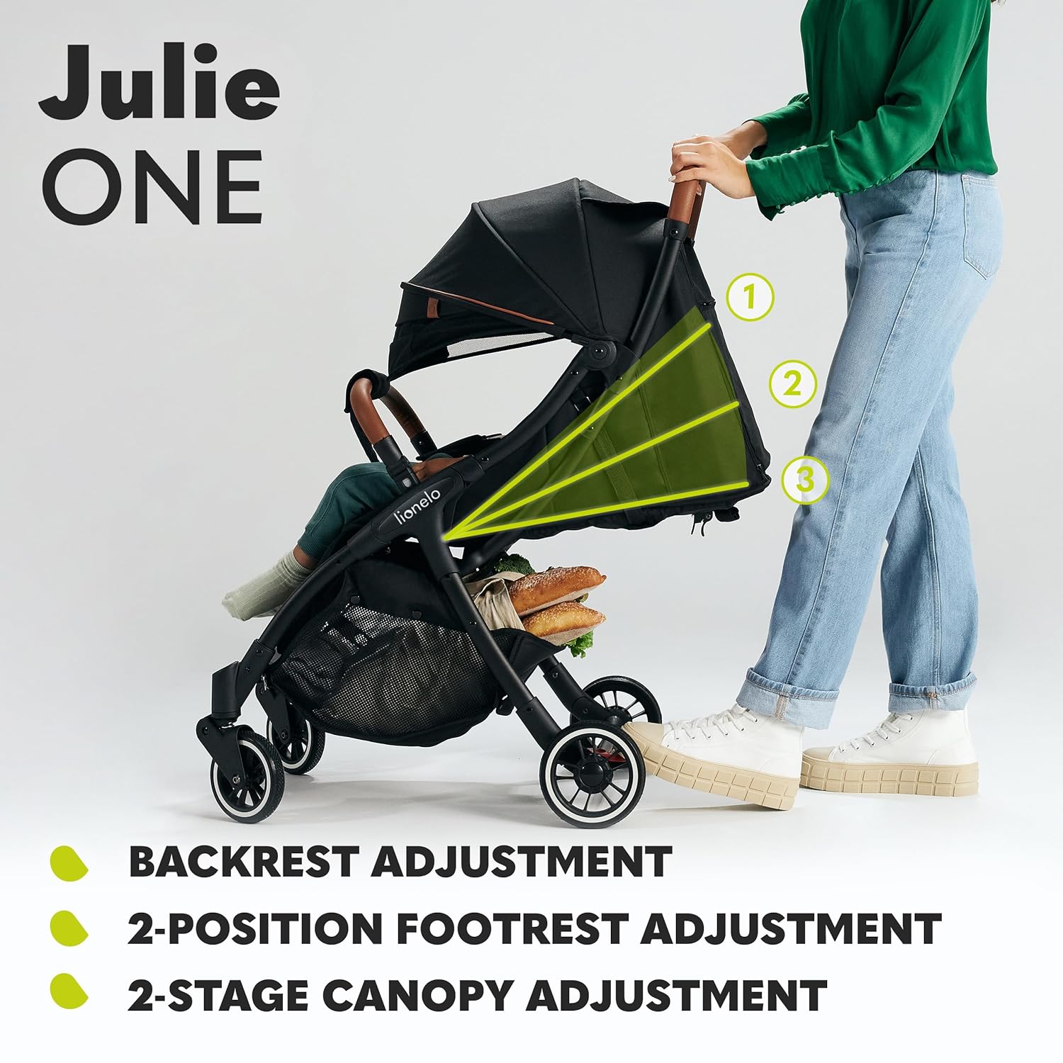 LIONELO Julie One Buggy kinderwagen tot 22 kg, verstelbare rugleuning en voetsteun, muskietennet, beenwarmers, bekerhouder en draagtas, inklapbaar