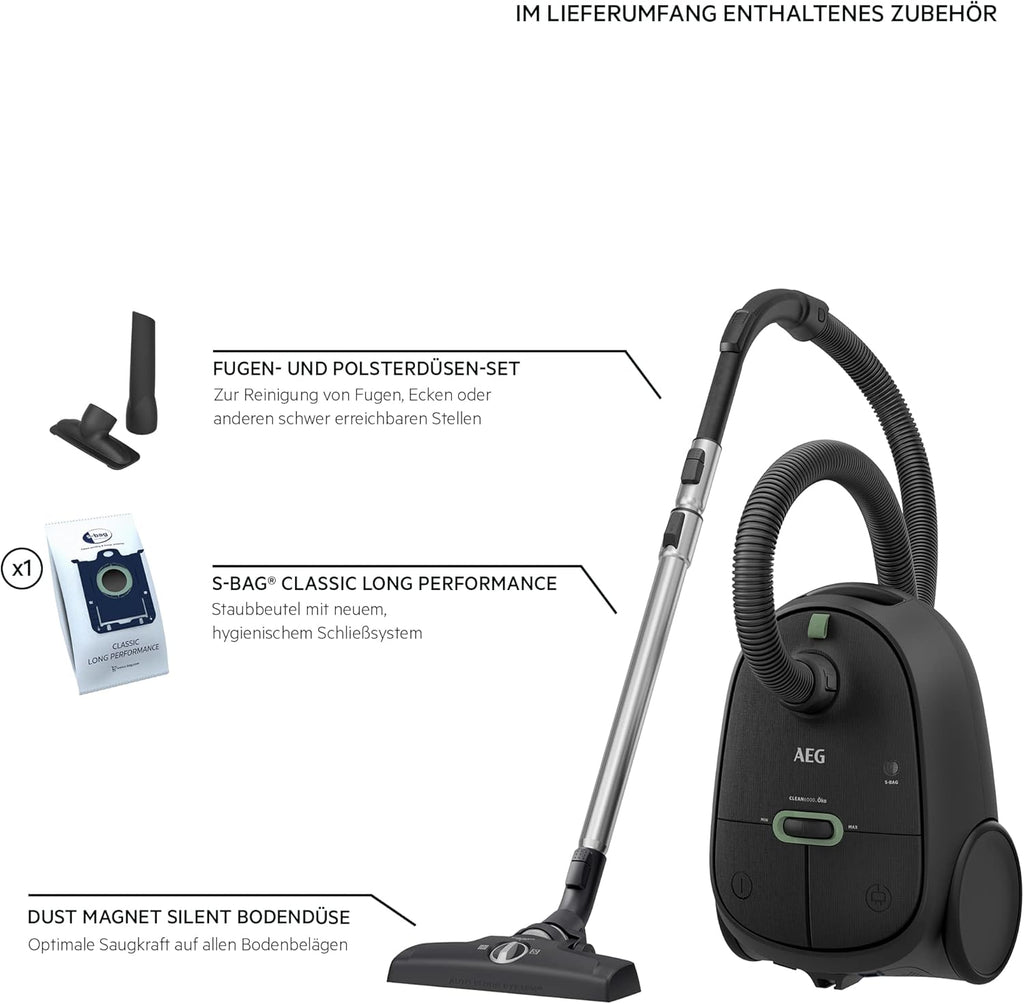 AEG CLEAN 6000 AB61C2DB stofzuiger met zak / hoge zuigkracht / incl. meubelmondstuk / 50% gerecycled plastic / ideaal voor huisdiereigenaren / reiniging van bekleding / 12 m snoer / 750 W / Blauw