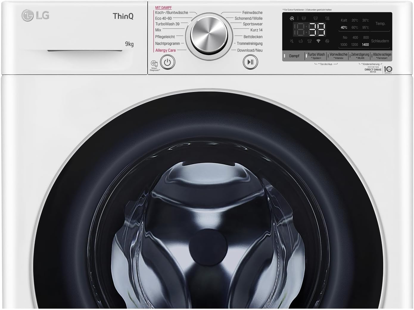 LG F4WV7080, Klasse A, Voorlader Wasmachine 8 kg, 1400 tpm, AI Direct Drive, Wi-Fi, Dieptereiniging met Stoom, Grote Capaciteit, TRIPLE A, Veiligheidsglas Buitendeur, 62 x 60 x 85 cm ꟷ Wit