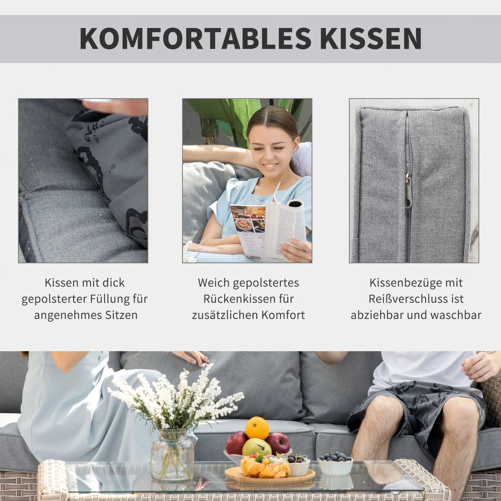 Outsunny Tuingarnituur Rotan 5-delig Buitenbank Bijzettafel Aluminium