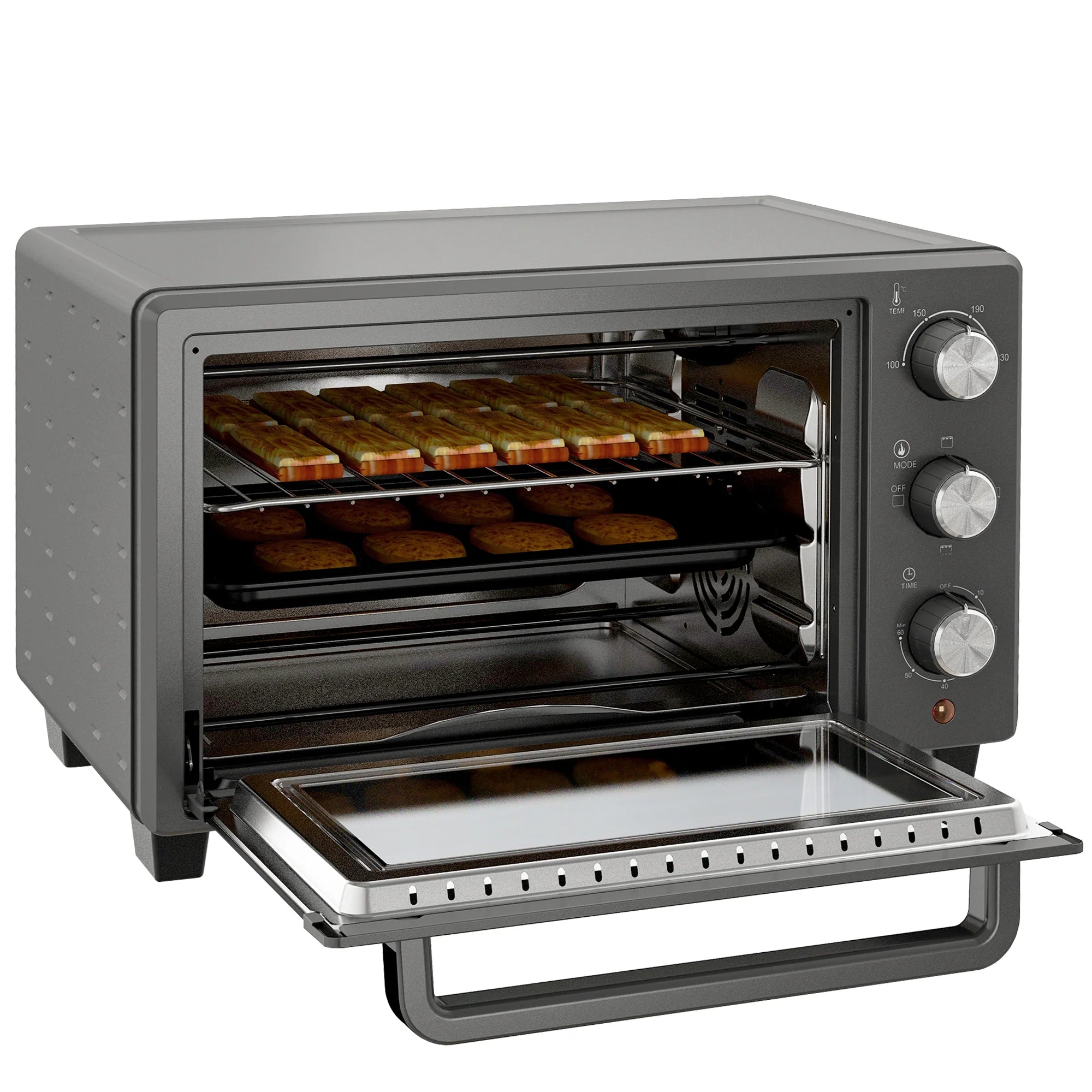 HOMCOM Mini-oven veelzijdig koken precieze temperatuurregeling roestvrij staal