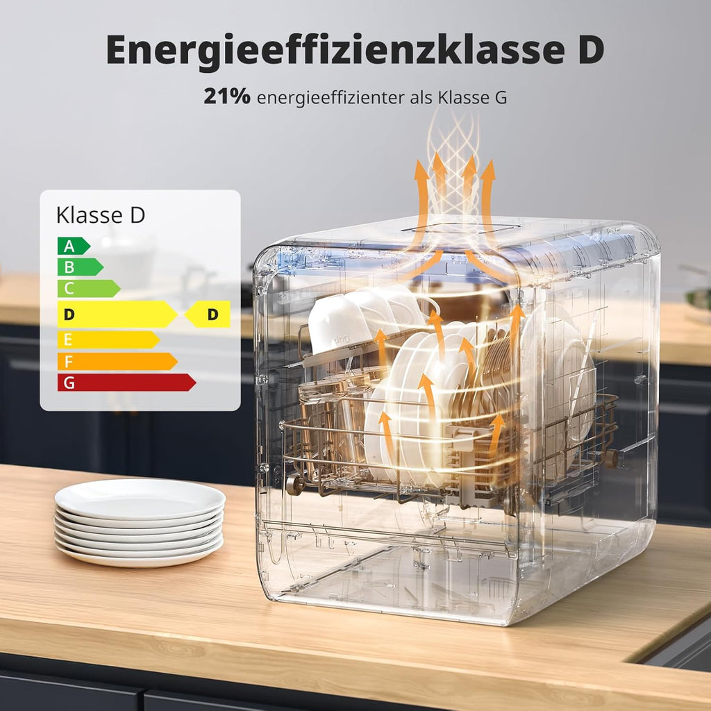 AIRMSEN Tafelvaatwasser, minivaatwasser met watertank, vaatwasser met 9 programma's, 37 x 50 cm, ultrasmal & diep, 1-24 uur timer, 360° dubbele sproeifunctie, slang/slangloos, wit (wit)