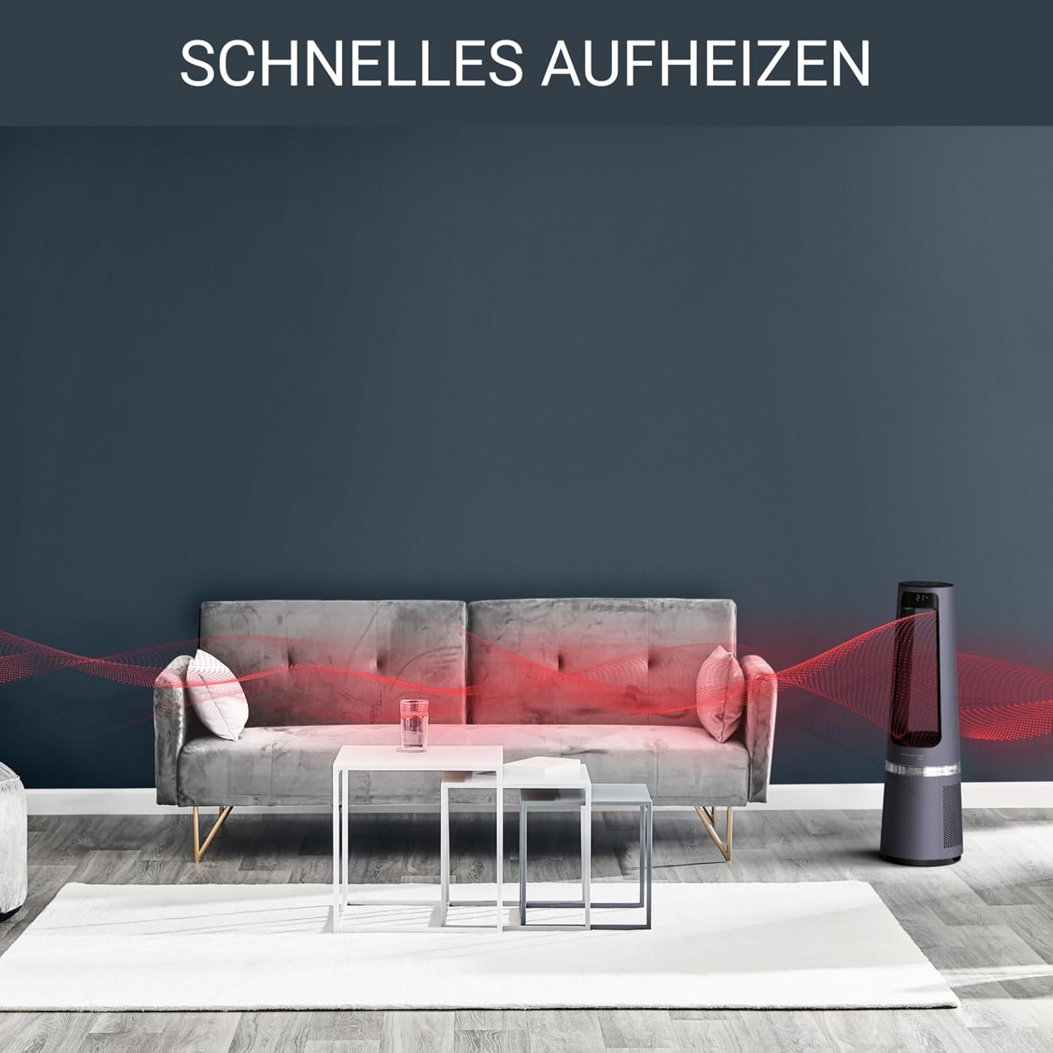 Rowenta QU5062 Eclipse 3in1 Luchtreiniger, ventilator, kachel, filtert 99,9% van de deeltjes, voor kamers tot 30 m2, snelle verwarming tot 35°C, automatische dag- en nachtmodus, zwart/grijs